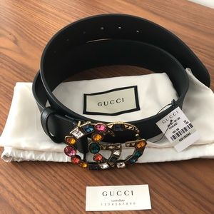 Gucci Leather belt with crystal Double G buckle